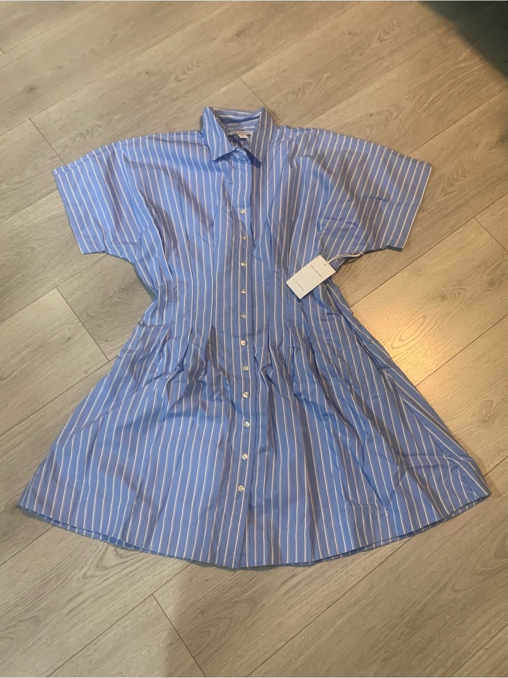 Brand New Free Assembly Women’s SS Striped Blue Button Front Mini Shirt Dress S